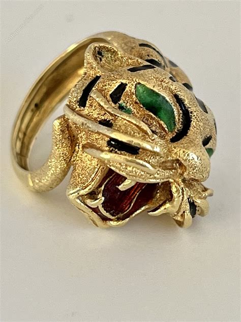 Tiger head ring with enamel 